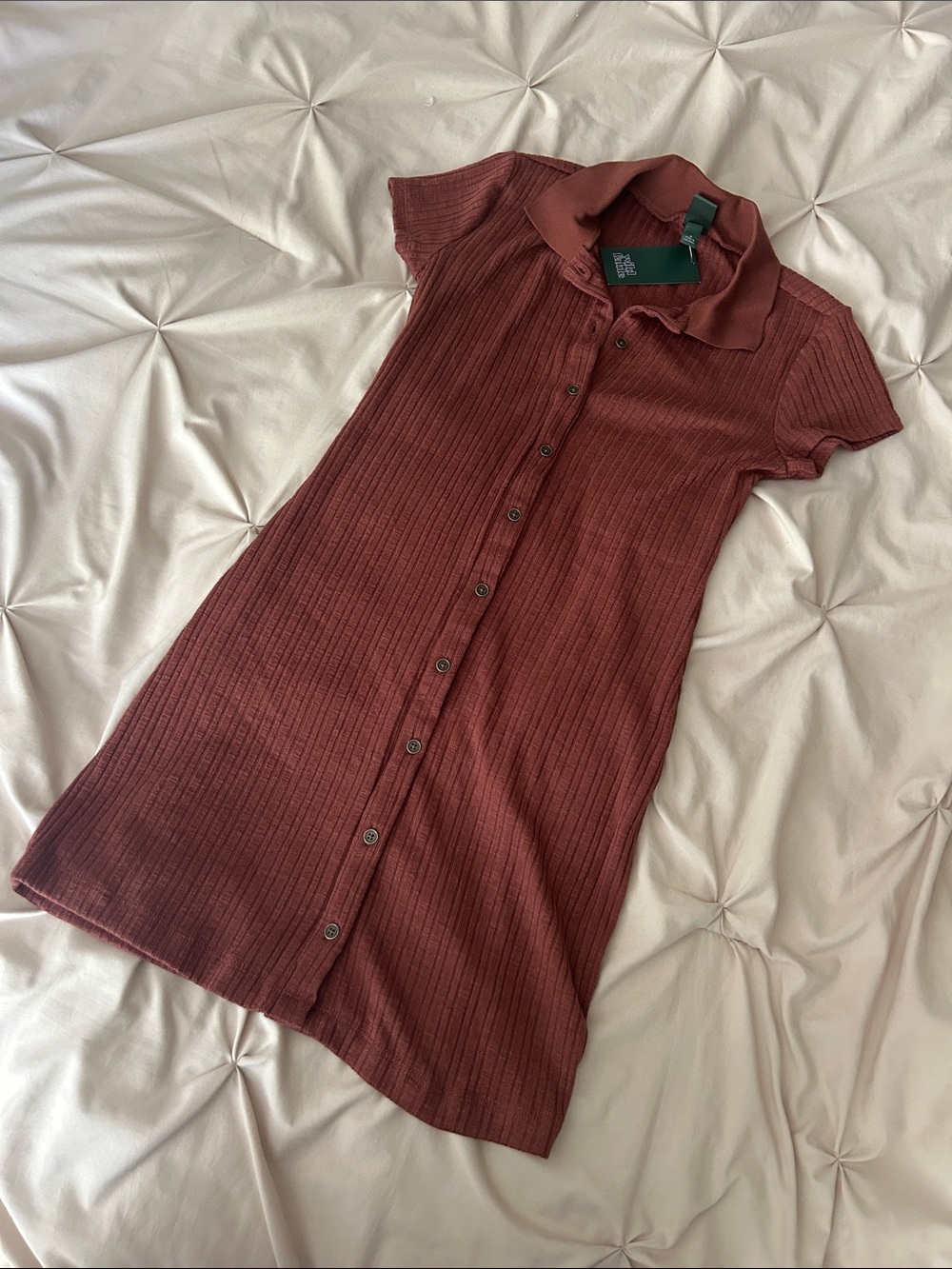 Wild Fable Ribbed Polo Button Front Mini Dress Brown S NWT